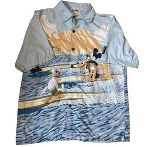 Walt Disney World Vintage Surfing Shirt M Mickey Donald Pluto Cotton Blue